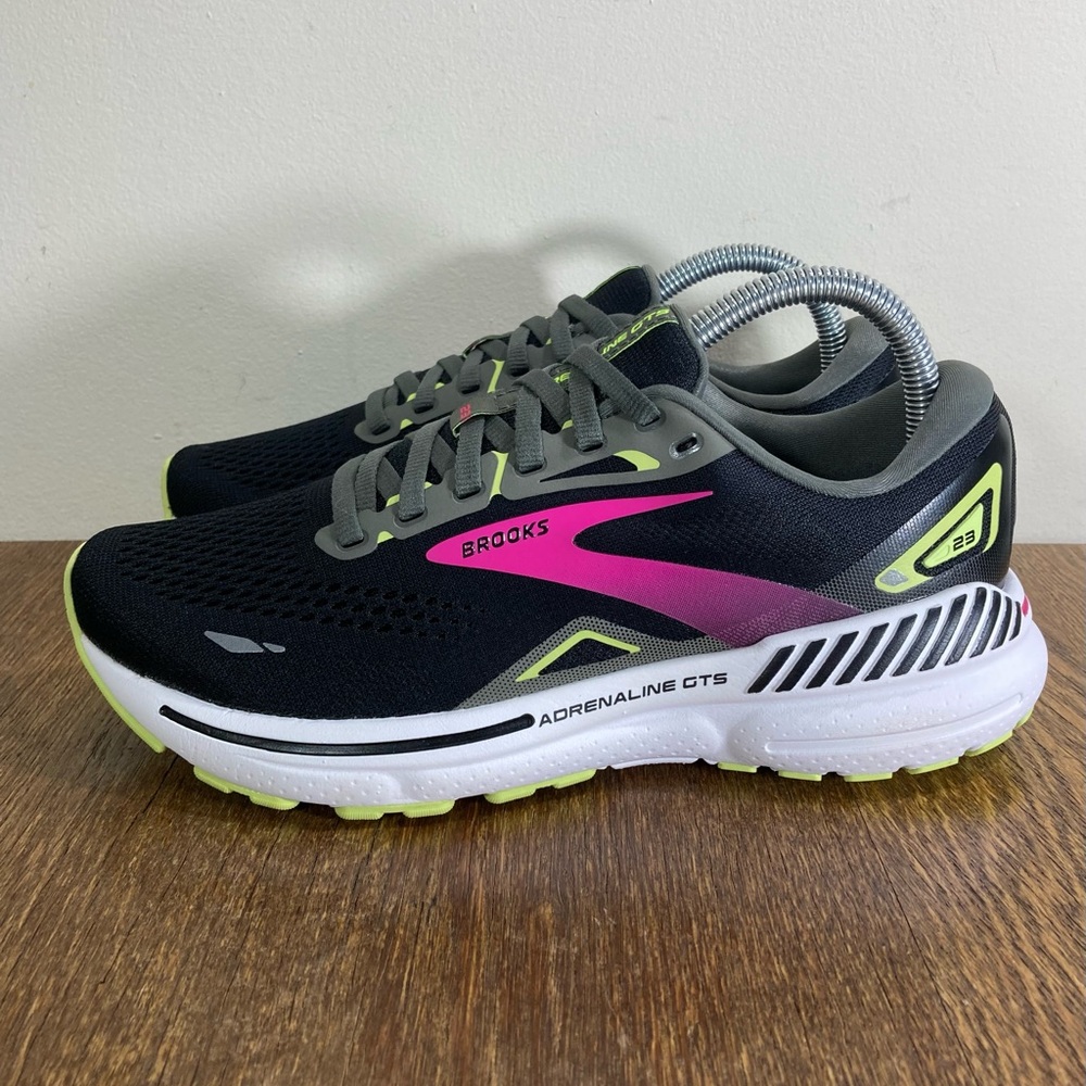 Brooks Adrenaline 23 Running Shoe Women Various Sizes Black/Gunmetal/Sharp Green - Picture 2 of 11